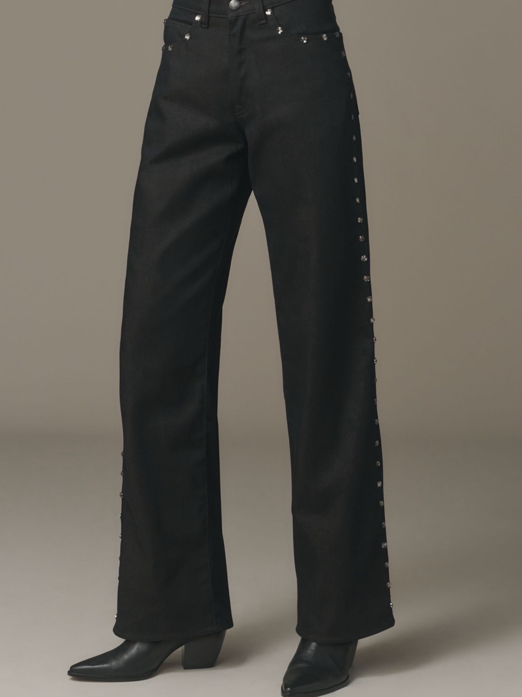 Dl1961 Black High-Rise Wide-Leg Jeans With Side Studs